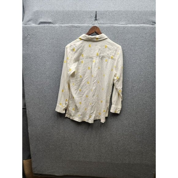 Isaac Mizrahi Live! Pineapple Embroider Linen-Blend Button-Up Shirt M - Picture 6 of 7